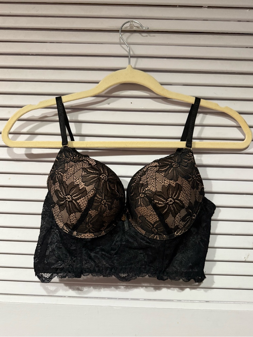 Daisy Fuentes Bra Women’s Black Lace Longline Underwire  Padded Bralette Meh 34C